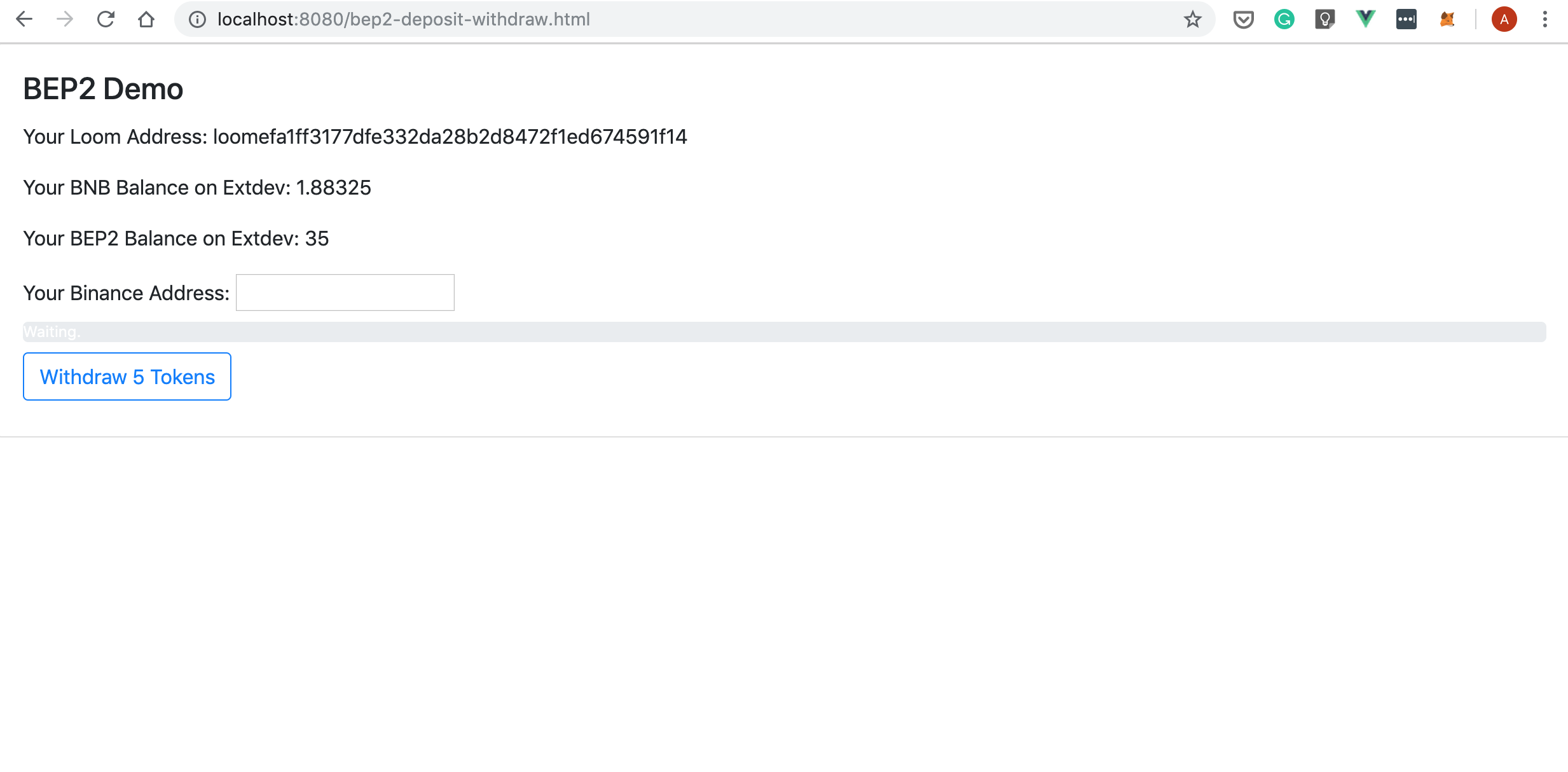 Deposit and Withdraw BEP2 Demo
