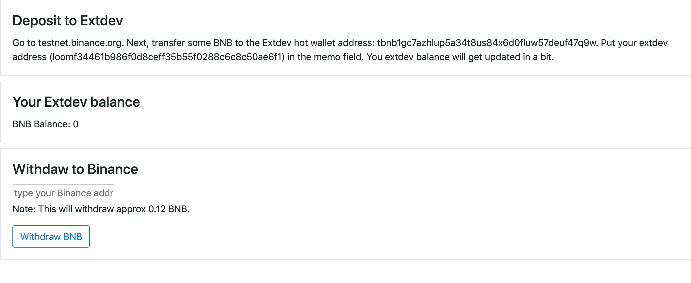 Deposit and Withdraw BNB