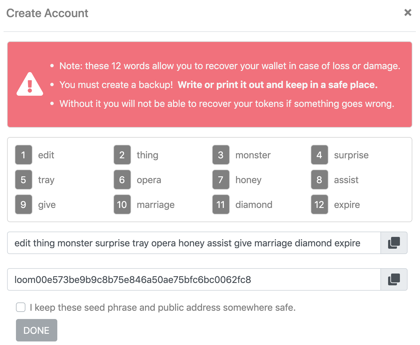 New Account Details