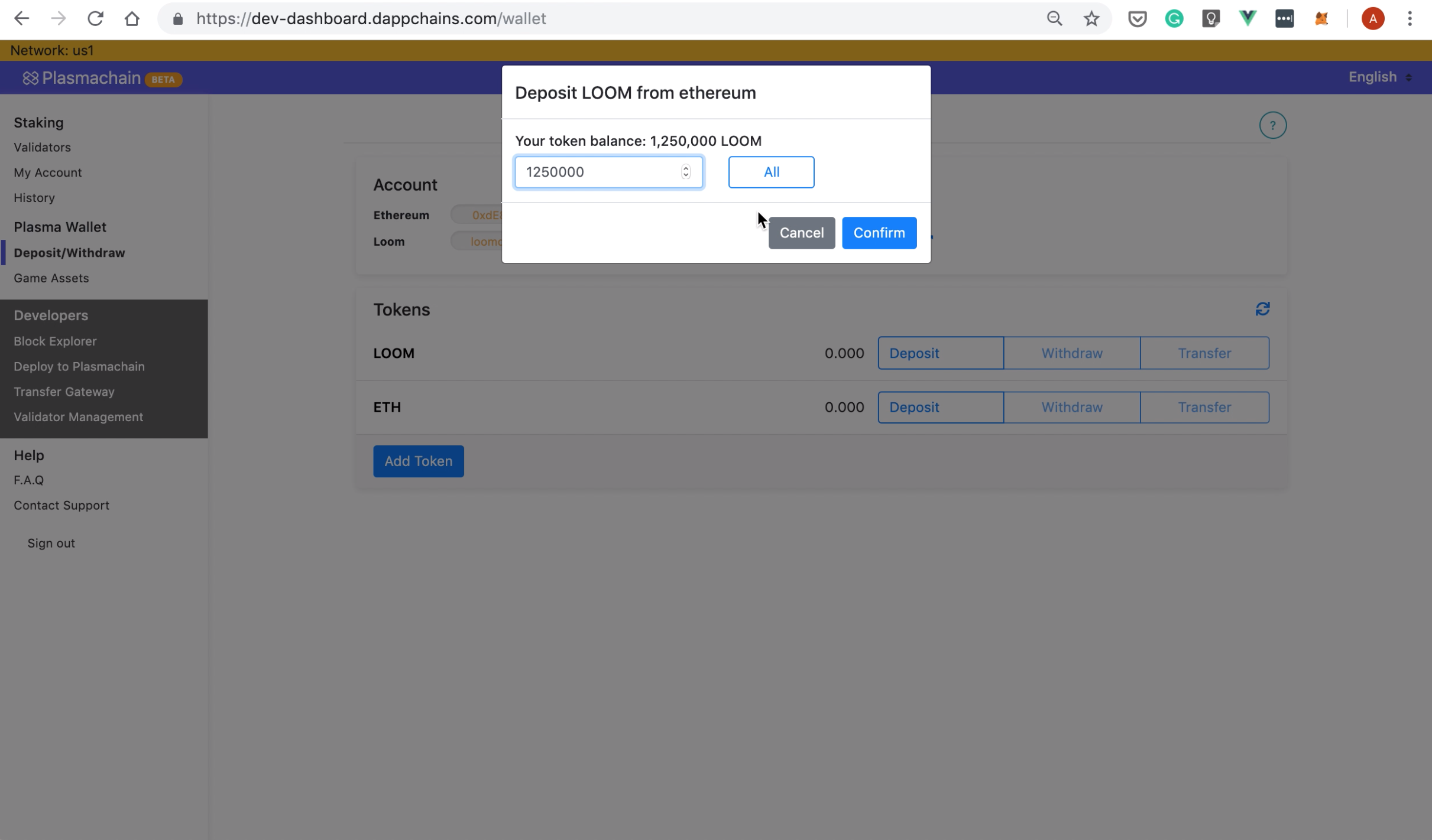 Deposit Loom from Ethereum
