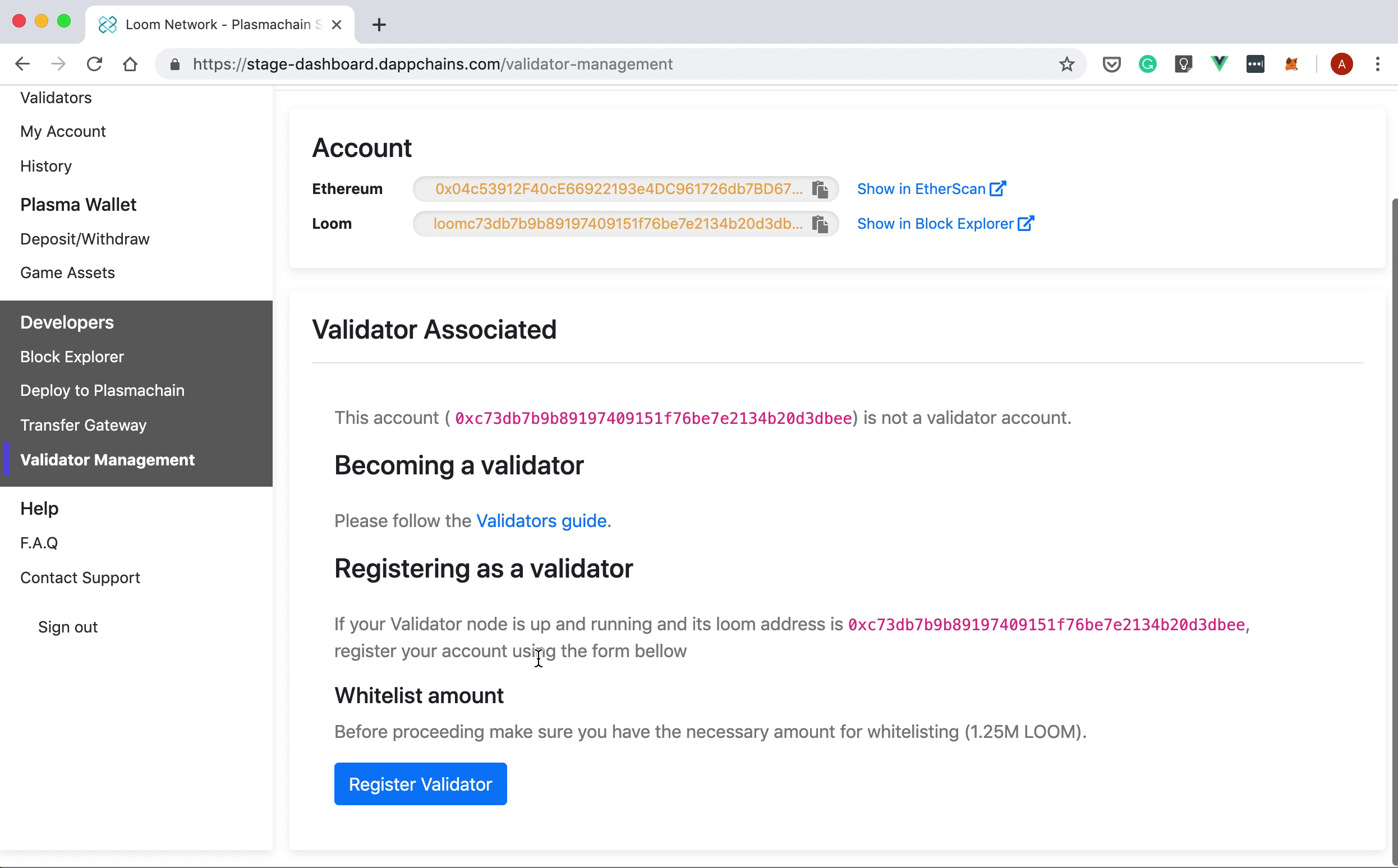 Register as a validator