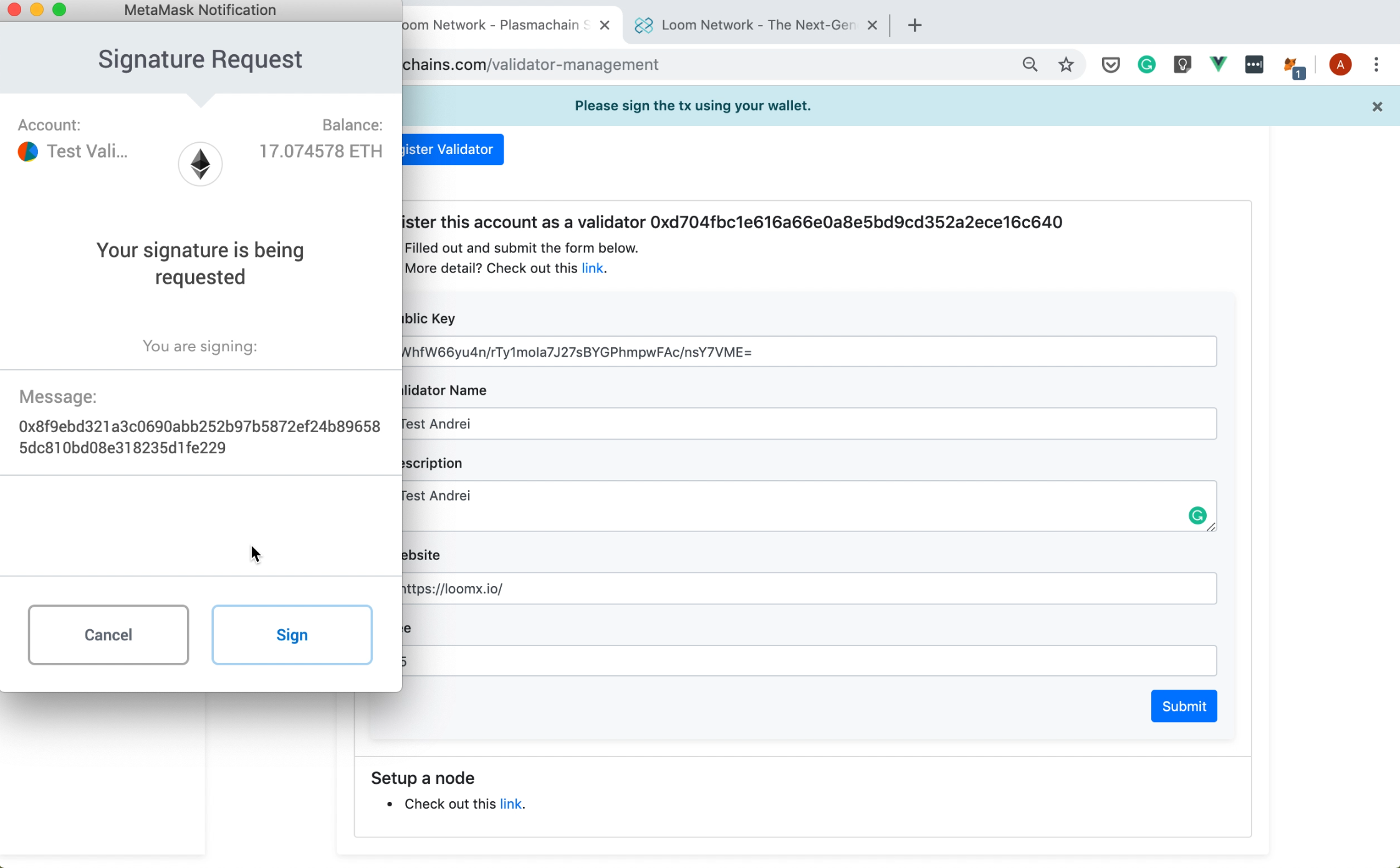 Sign Add Validator
